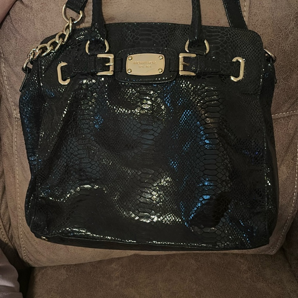 Black snakeskin Michael Kors tote type bag